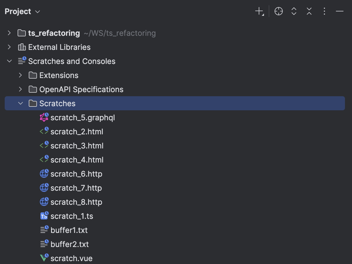 Scratch files | WebStorm Documentation
