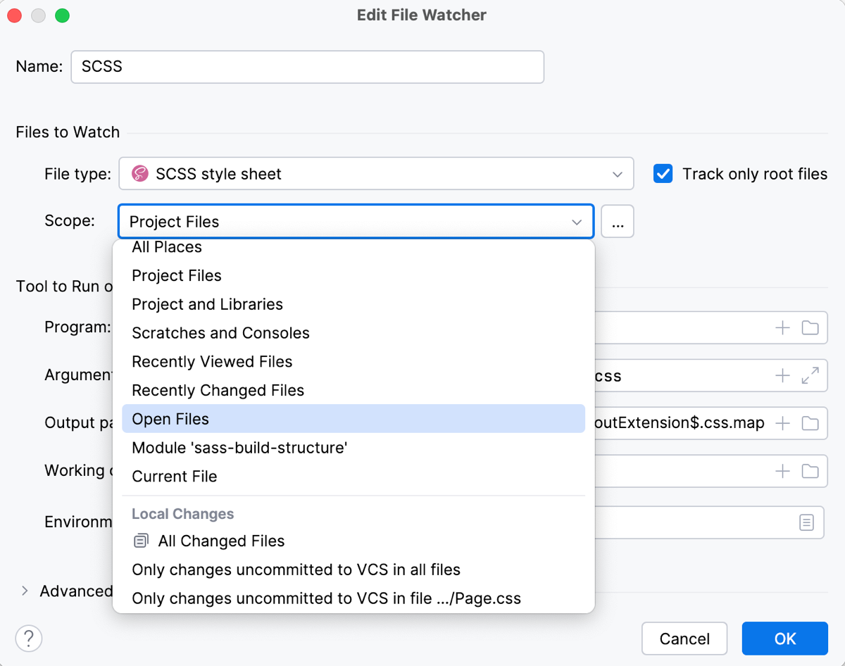 SCSS File Watcher: change default scope SCSS File Watcher: change default scope