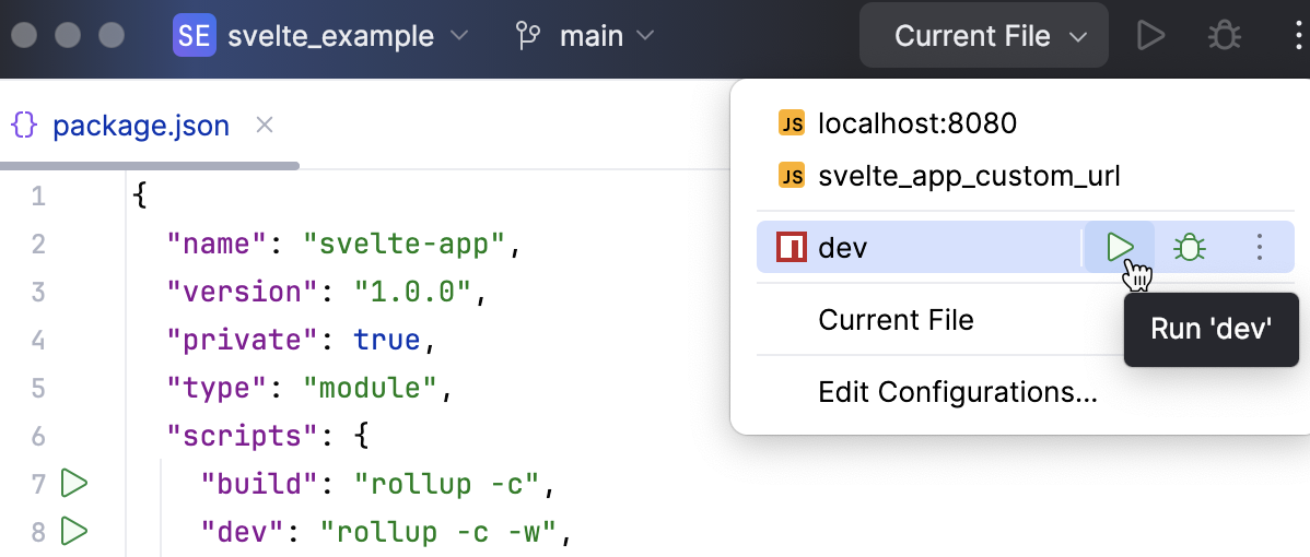 Select a run/debug configuration Select a run/debug configuration