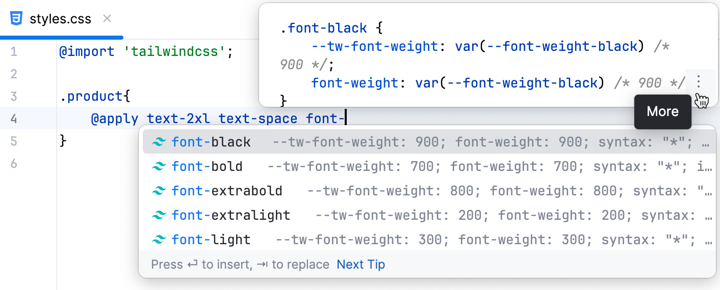 Preview the resulting CSS while completing code