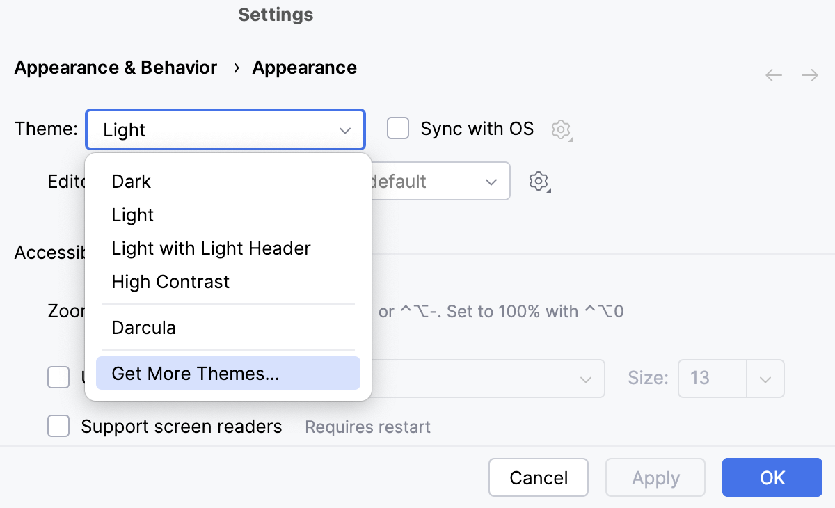 Settings | Appearance & Behavior | Appearance Settings | Appearance & Behavior | Appearance