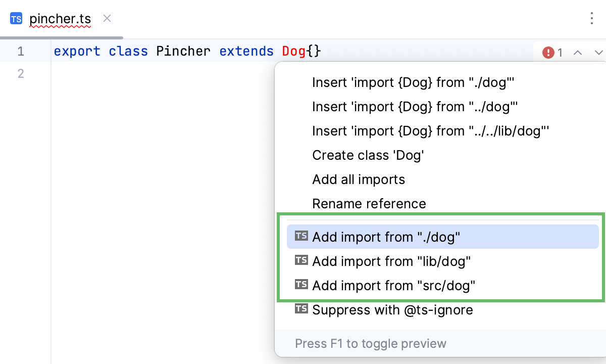 Auto import with suggestion from the TypeScript language service: multiple choices Auto import with suggestion from the TypeScript language service: multiple choices