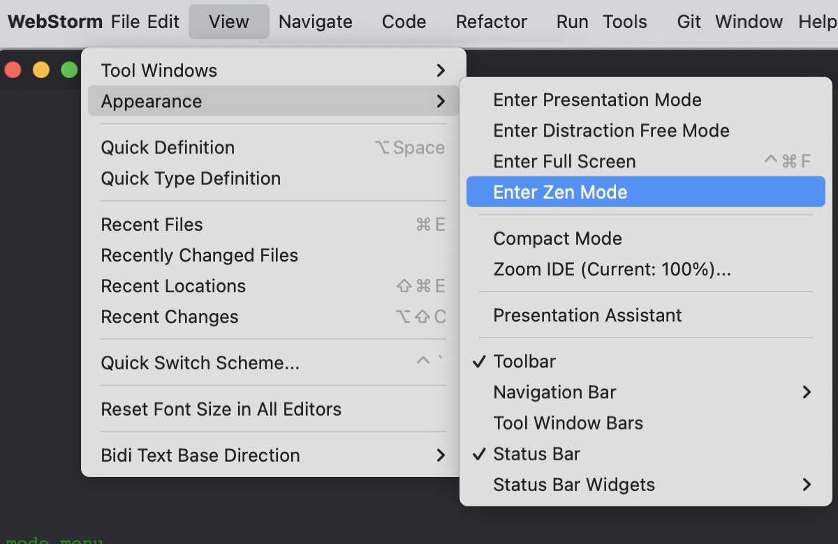 IDE viewing modes | WebStorm Documentation