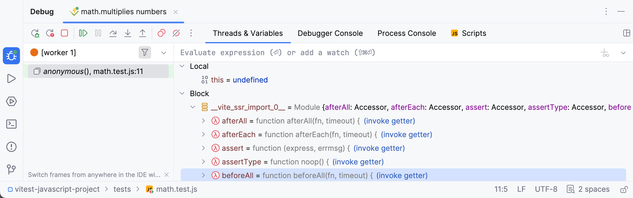 A Vitest debugging session A Vitest debugging session