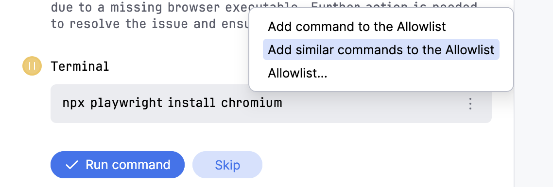 Add terminal command to Allowlist