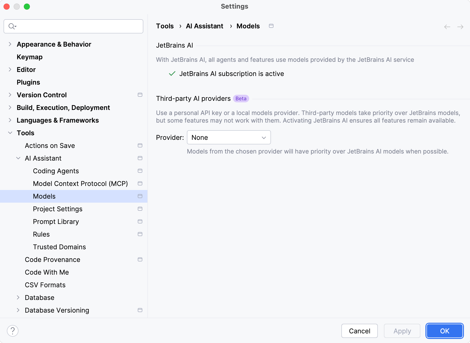 Models settings Models settings