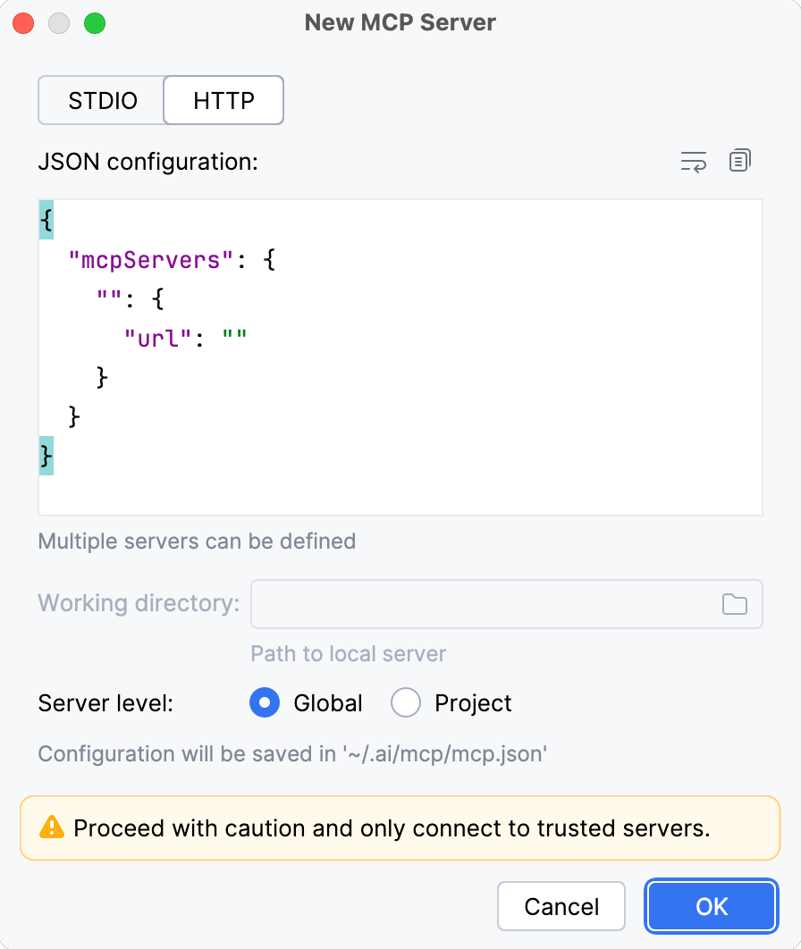 Connect to the server over HTTP Connect to the server over HTTP