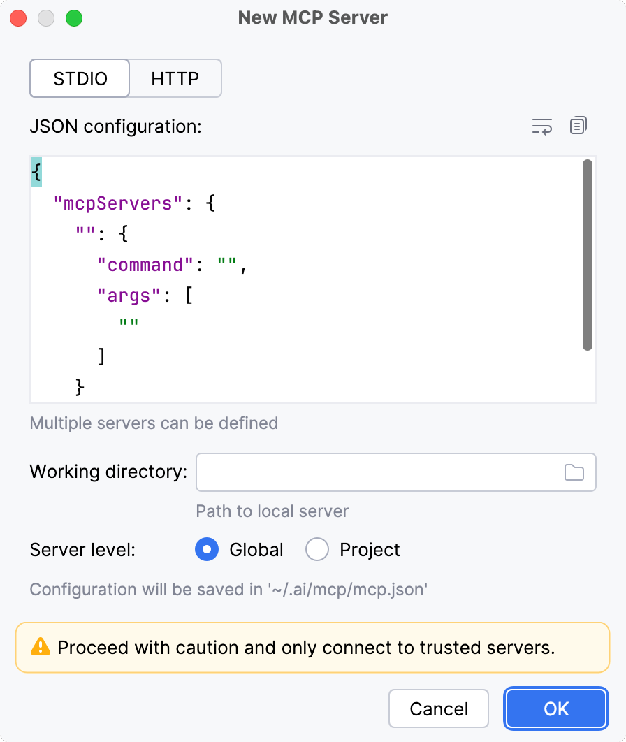 Connect to the server over STDIO Connect to the server over STDIO