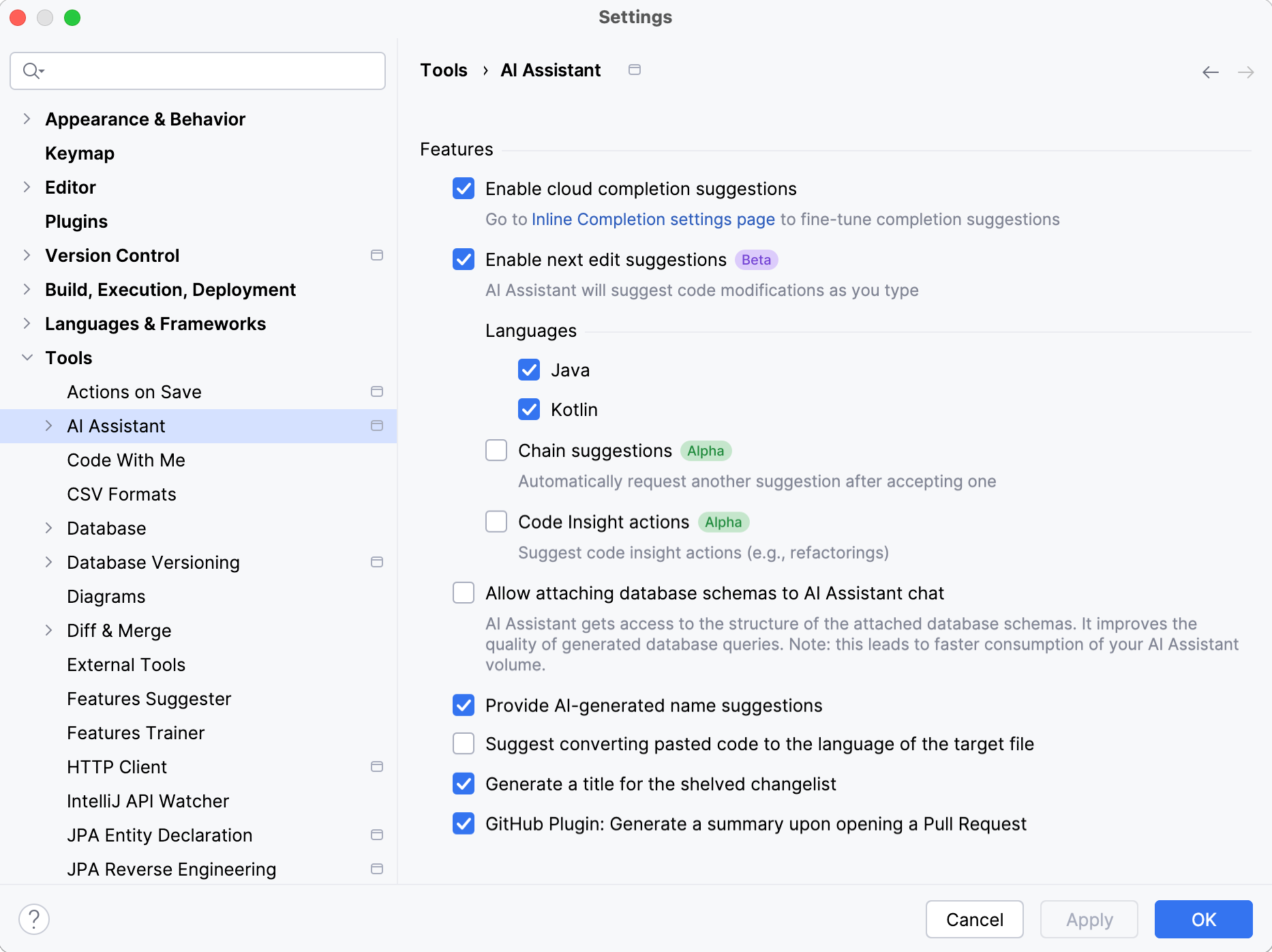 AI Assistant settings reference AI Assistant settings reference