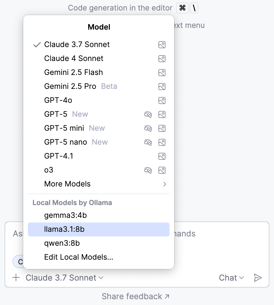 Third-party provider models in chat