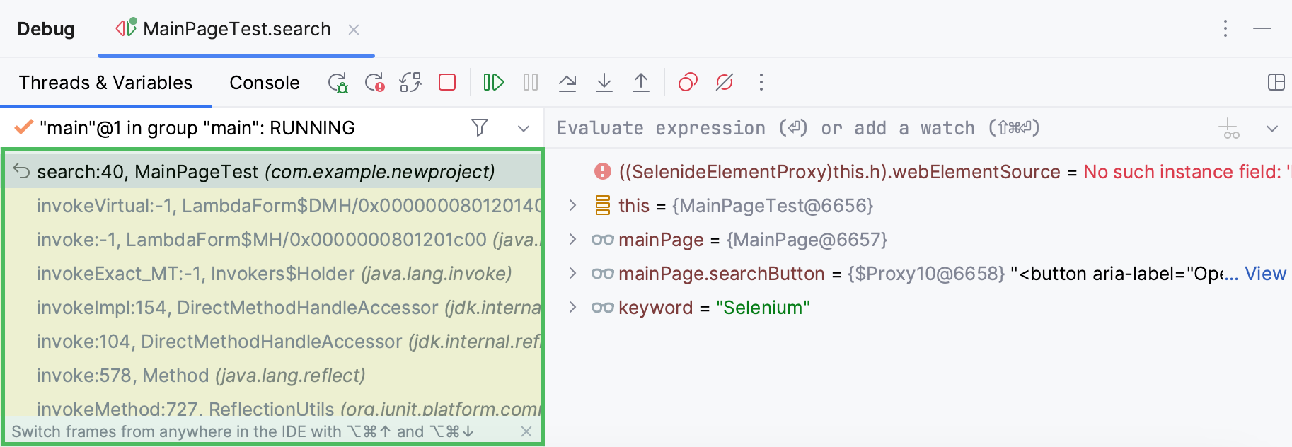 Frames pane Frames pane