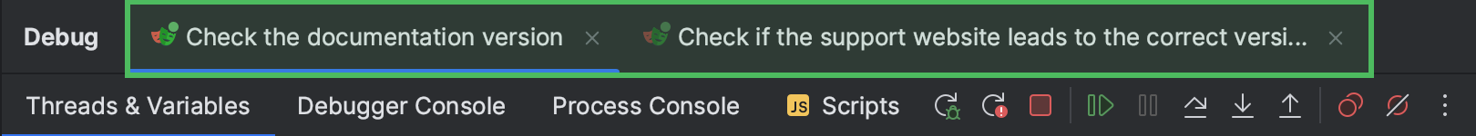 Debug tool window | Aqua Documentation