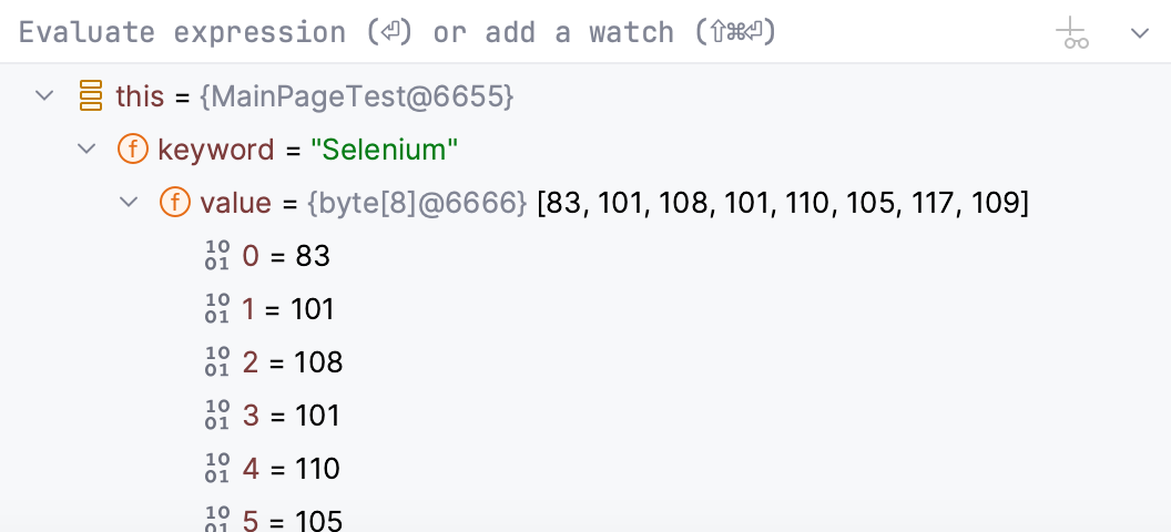 Variables pane Variables pane