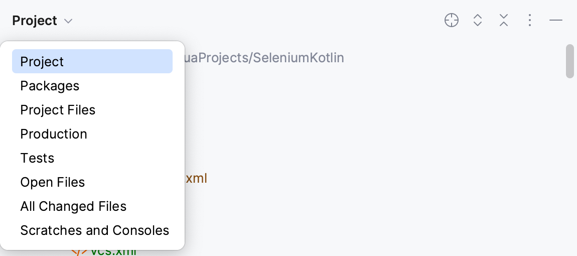 The Project tool window with the Group Tabs option disabled The Project tool window with the Group Tabs option disabled