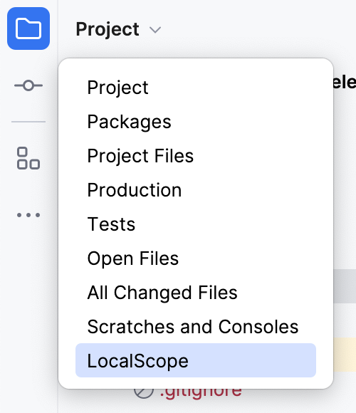 The new scope shown in the Project tool window