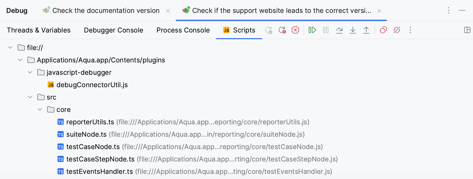 Debug tool window | Aqua Documentation