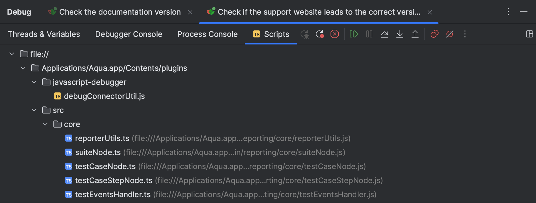 Debug tool window | Aqua Documentation