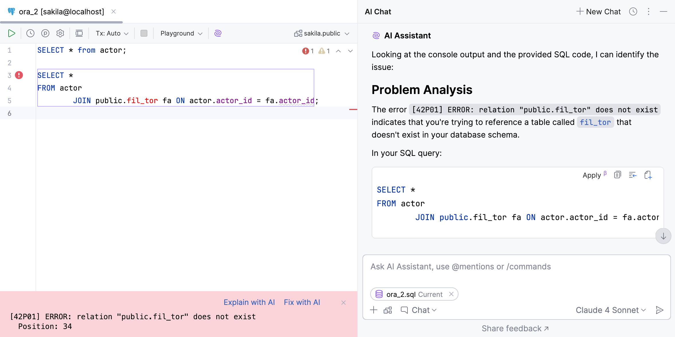SQL query error explained by AI Assistant SQL query error explained by AI Assistant