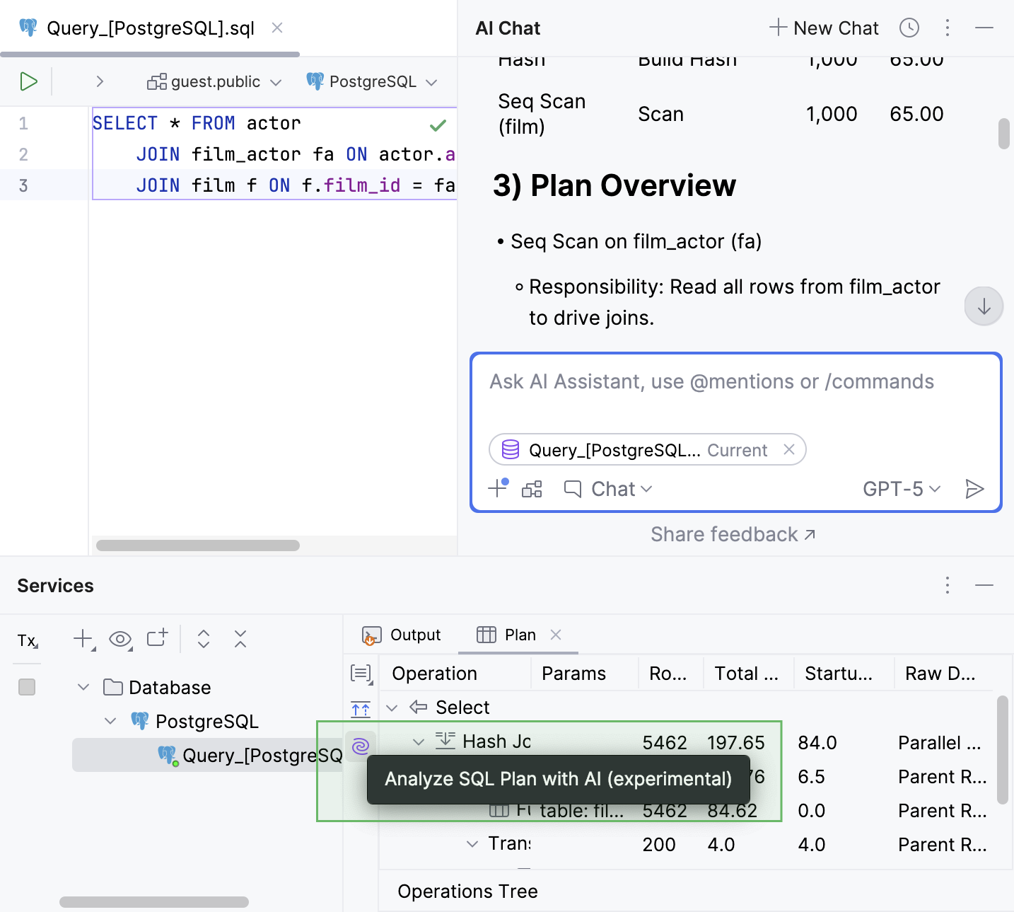 AI Assistant explaining a query plan