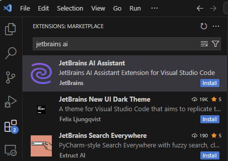 Install JetBrains AI Assistant in Visual Studio Code Install JetBrains AI Assistant in Visual Studio Code