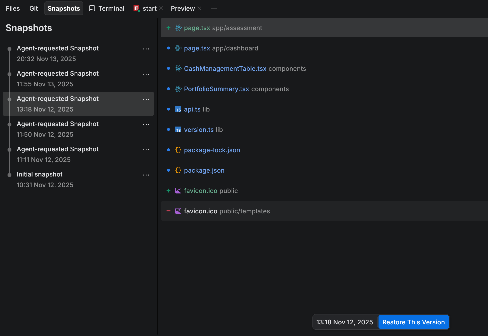 Restoring a snapshot in JetBrains Air Restoring a snapshot in JetBrains Air