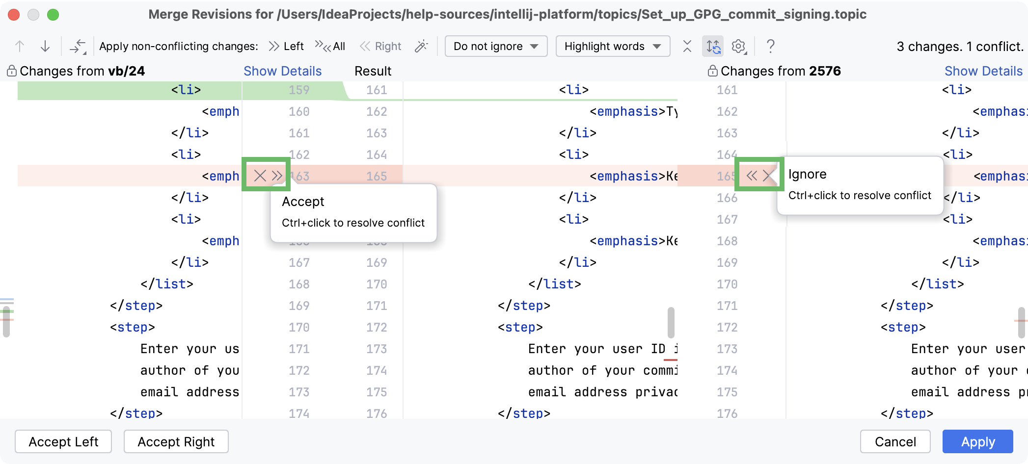 Resolve git conflicts rustrover documentation