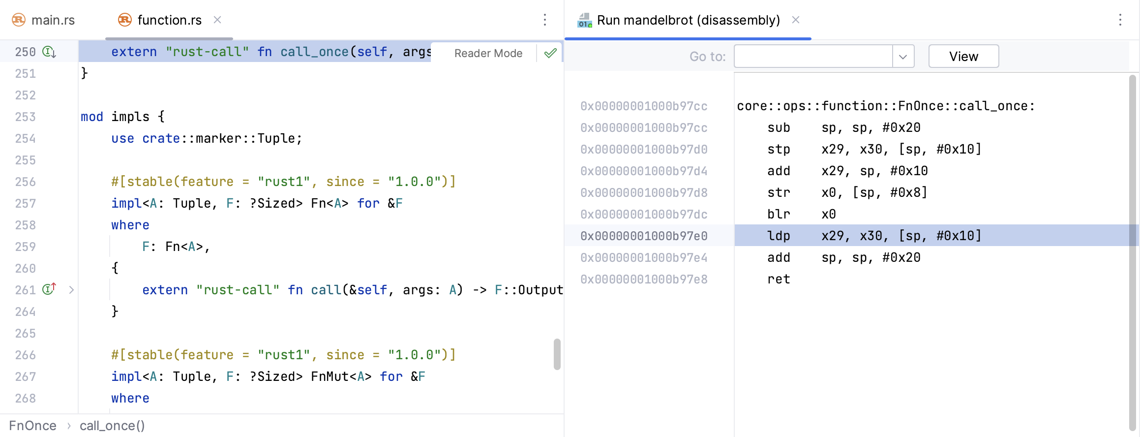 Memory and Disassembly views | RustRover Documentation