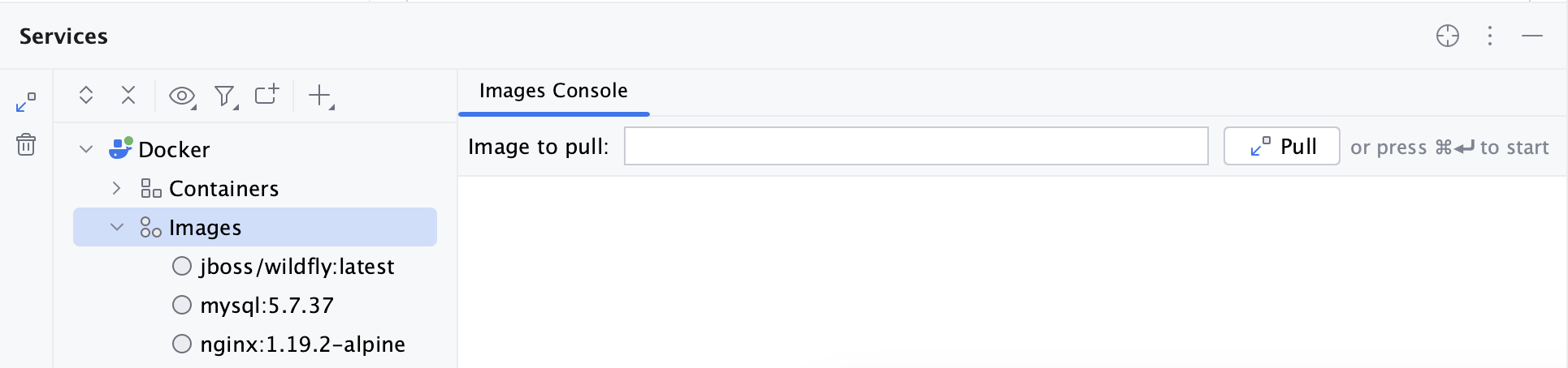 Service tool window - Docker - Images Service tool window - Docker - Images