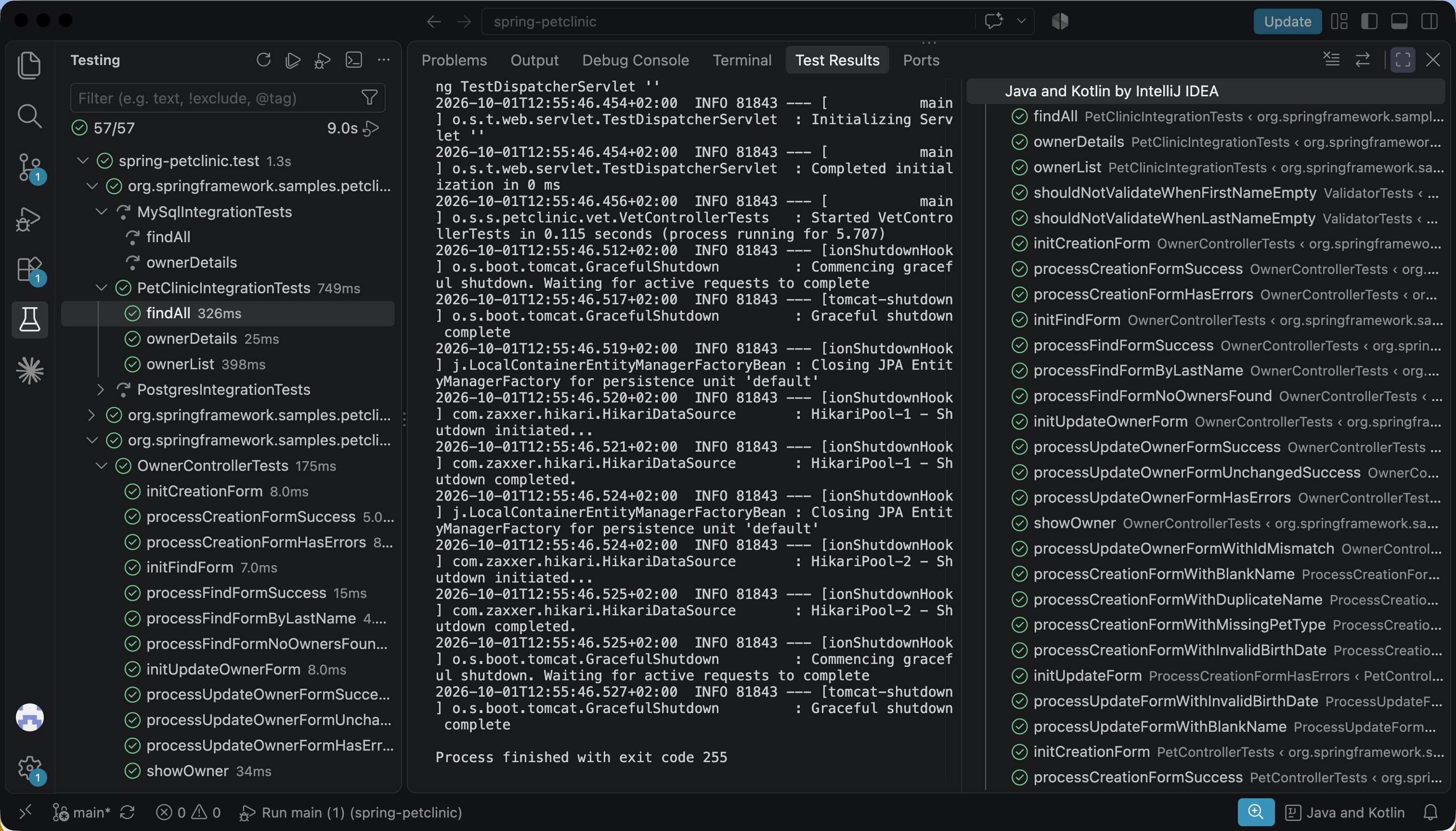 Running tests from the Testing view Running tests from the Testing view