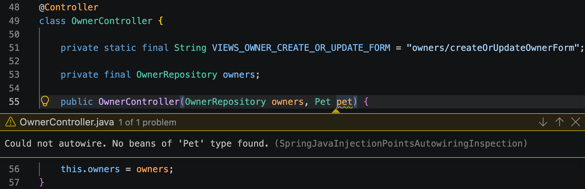 A Spring inspection reporting that no beans of the type were found for a constructor parameter A Spring inspection reporting that no beans of the type were found for a constructor parameter