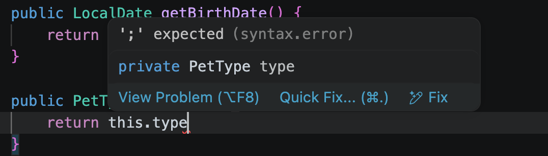 A tooltip with a problem description in the VS Code editor A tooltip with a problem description in the VS Code editor