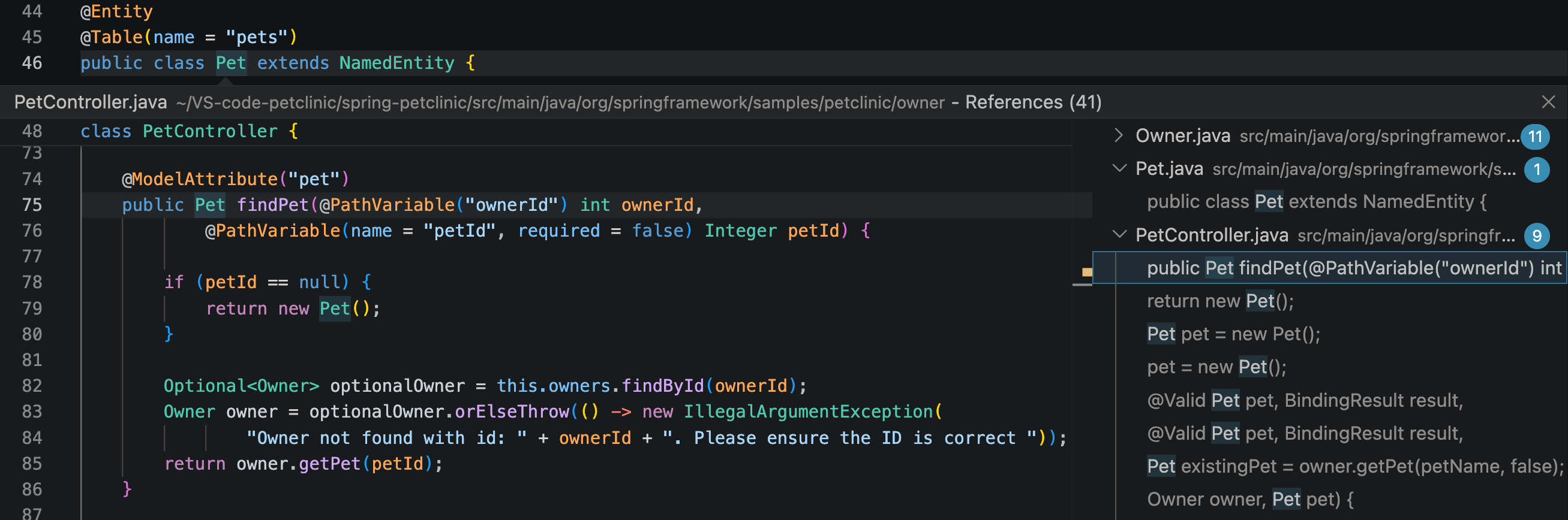 Navigation to references