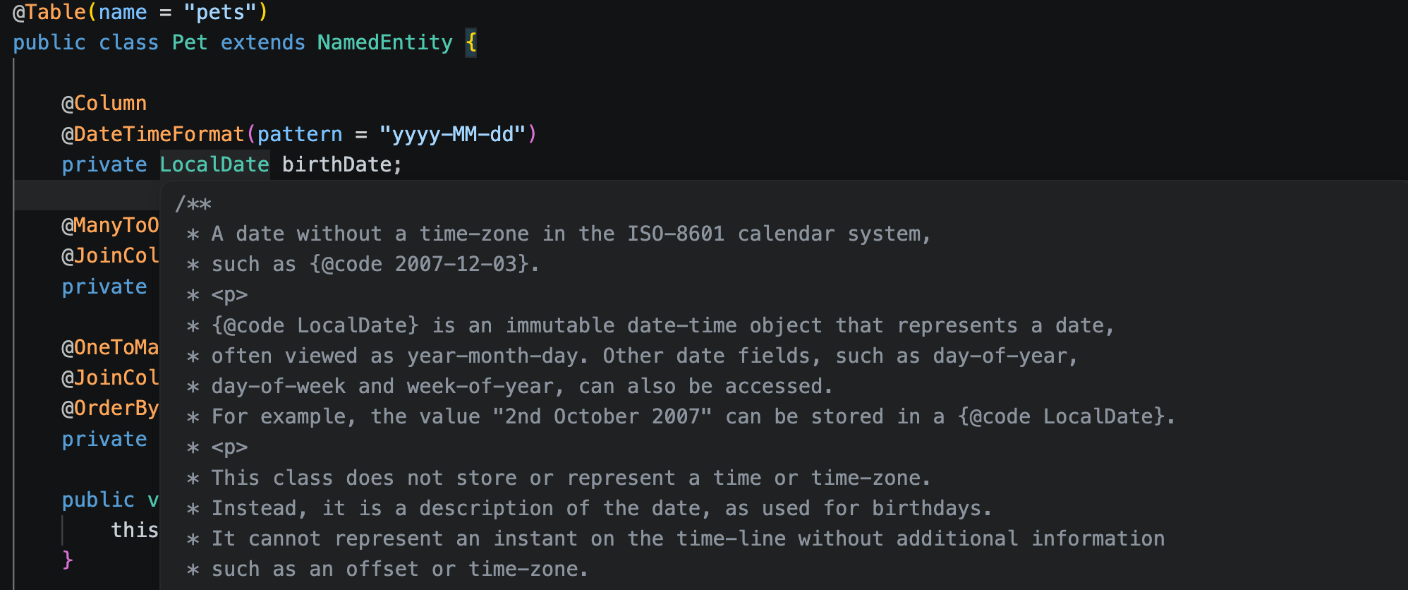 The Quick Documentation popup in the editor