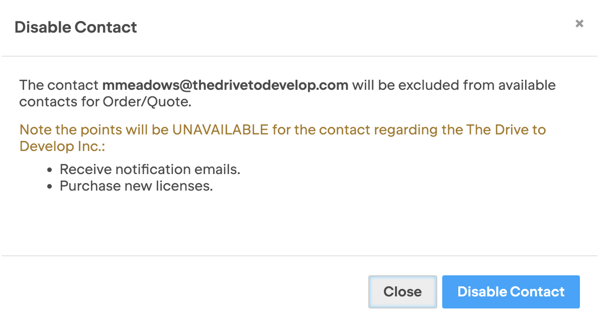 Disable Contact Confirm Disable Contact Confirm
