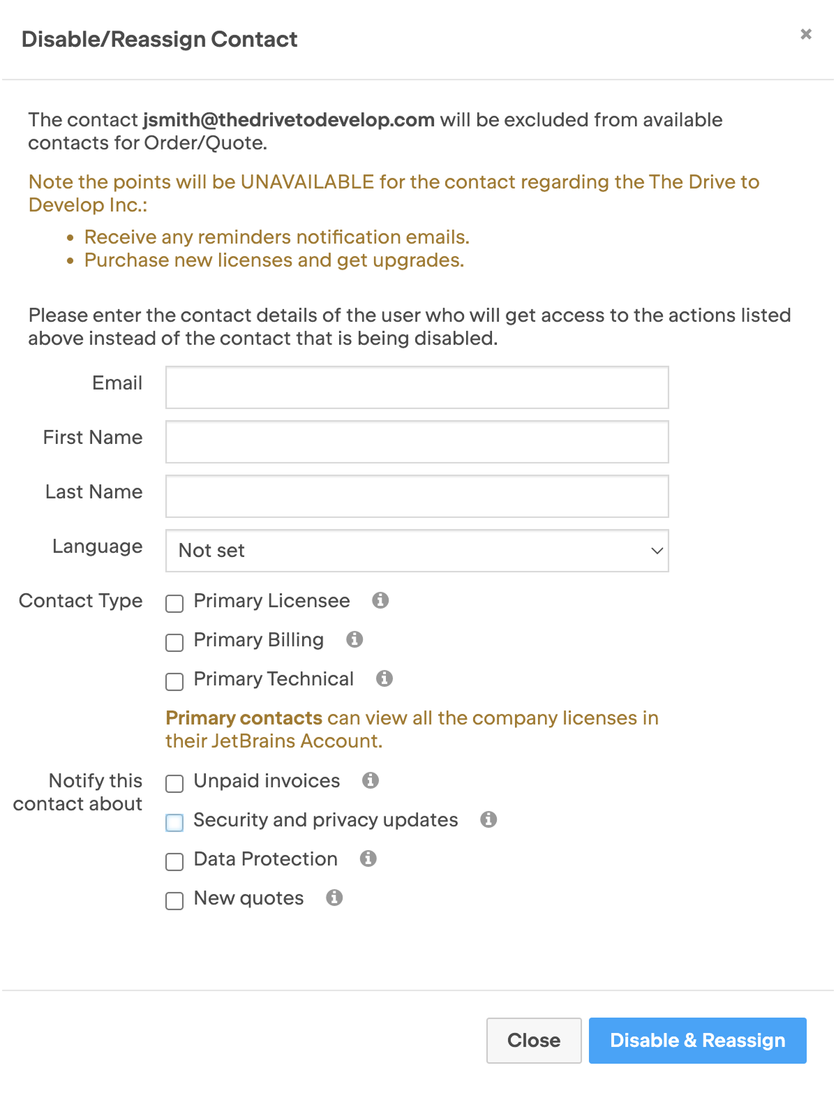 Disable Reassign Contact Dialog Disable Reassign Contact Dialog