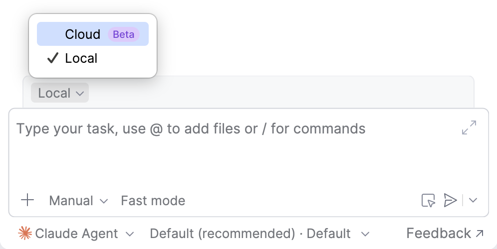 Cloud agent switcher in AI Assistant