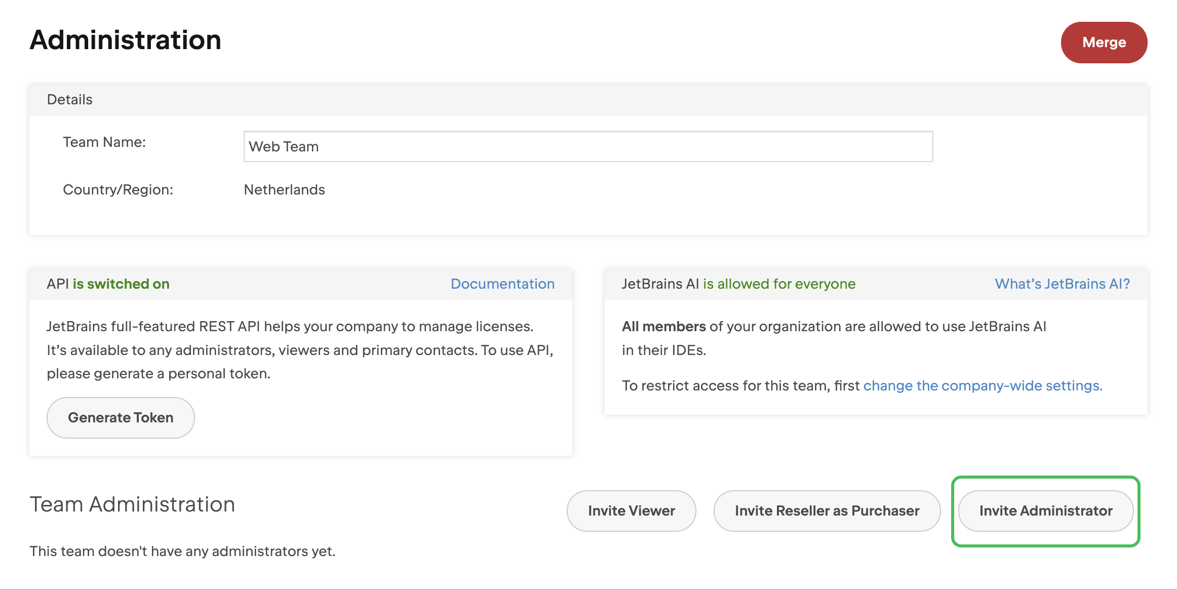 Invite Team Administrator Button Highlighted Invite Team Administrator Button Highlighted