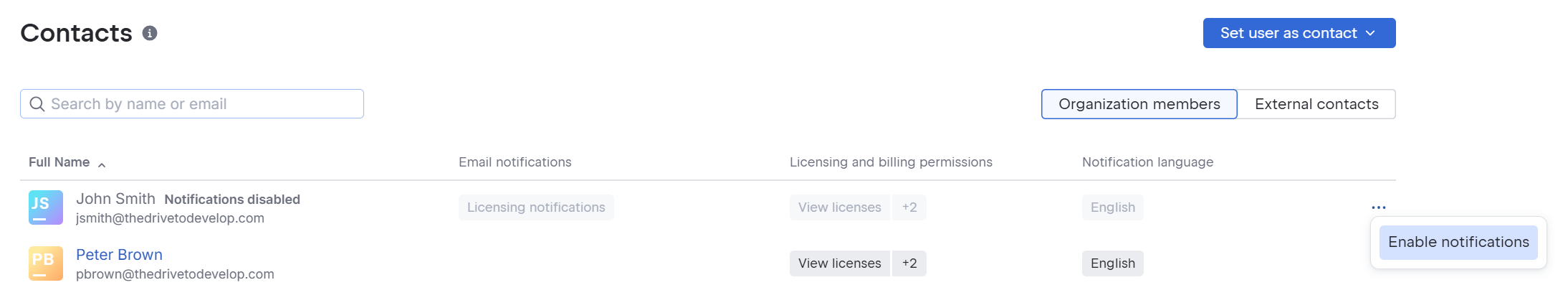Contacts Enable Notifications Button Contacts Enable Notifications Button