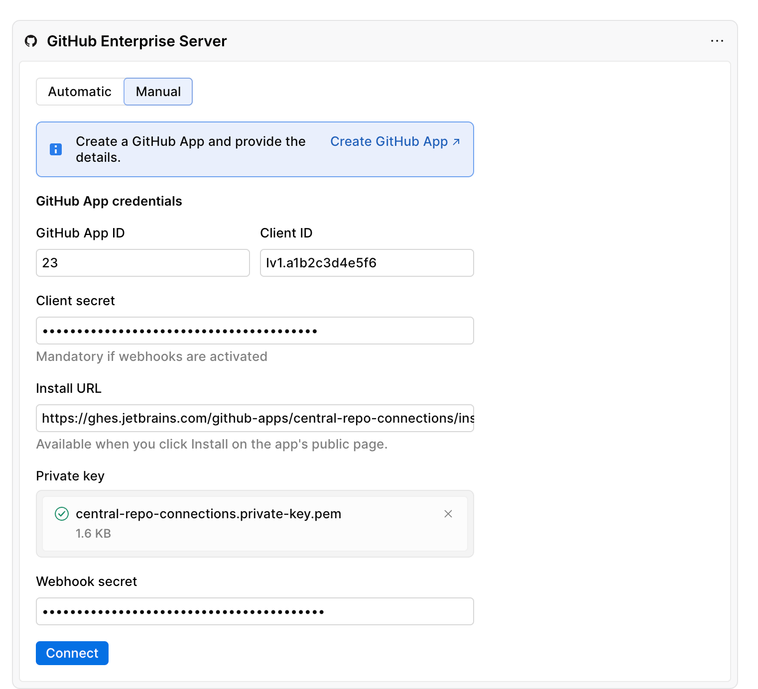 Manual GitHub Enterprise Server connection Manual GitHub Enterprise Server connection