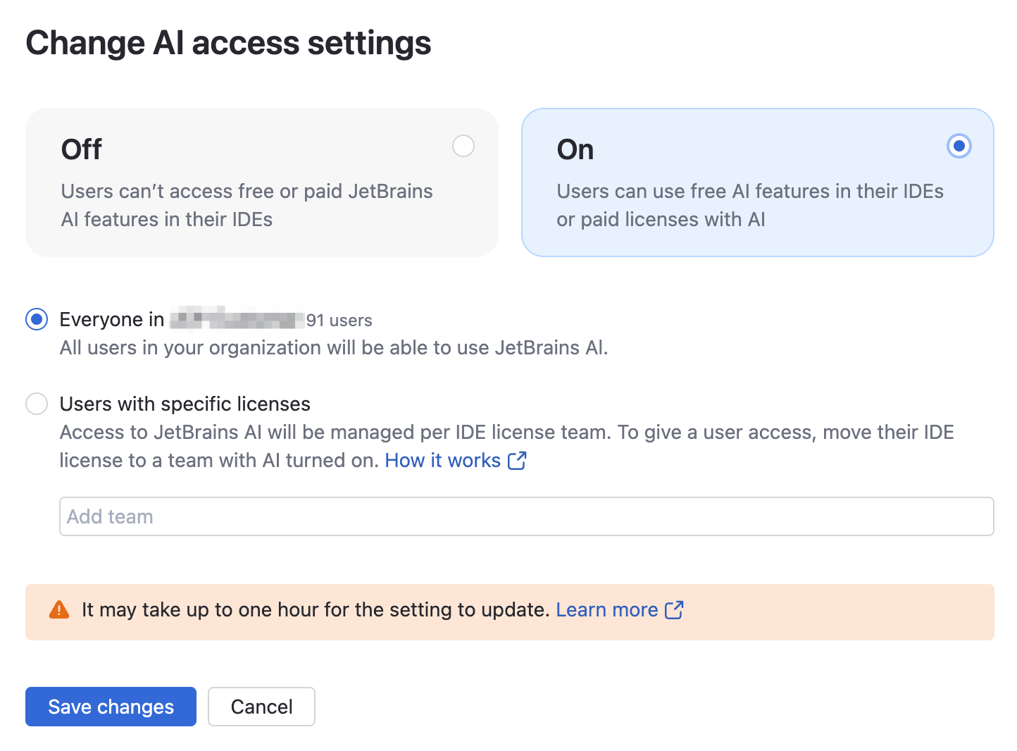 Change AI access settings dialog Change AI access settings dialog