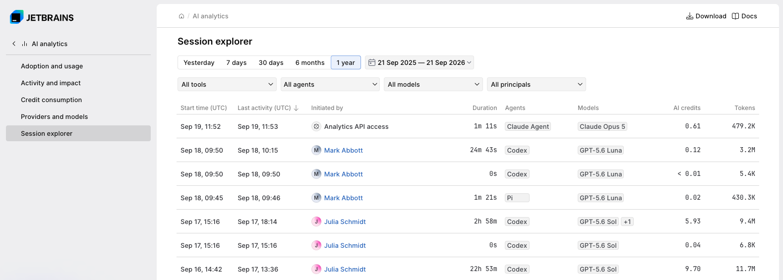 Session explorer page Session explorer page