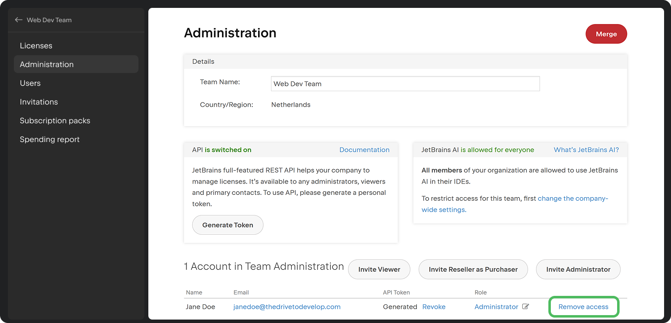 Remove Access Button In Team Administration Highlighted Remove Access Button In Team Administration Highlighted