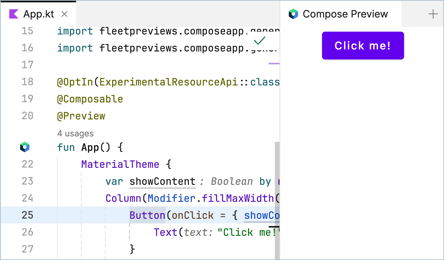 Compose Preview tool window in JetBrains Fleet
