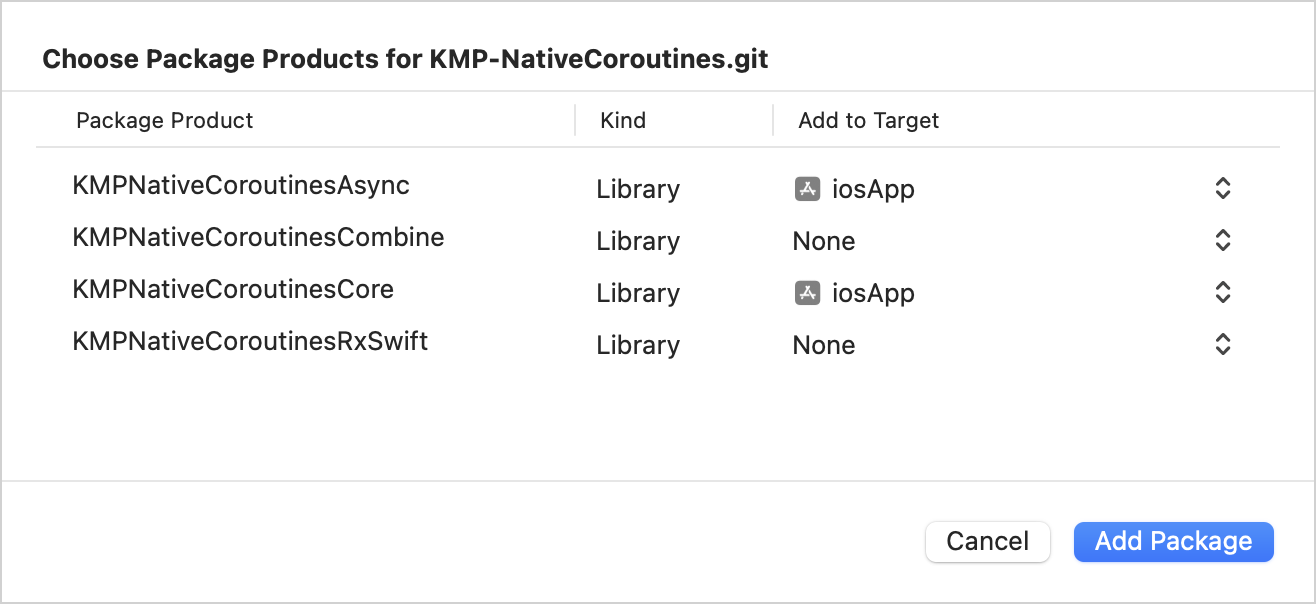 Add KMP-NativeCoroutines packages