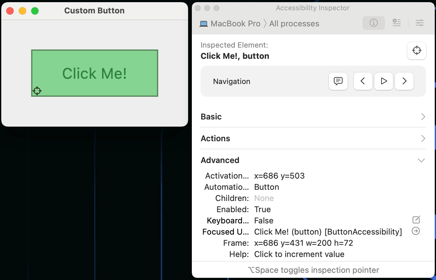 Accessibility inspector on mcOS