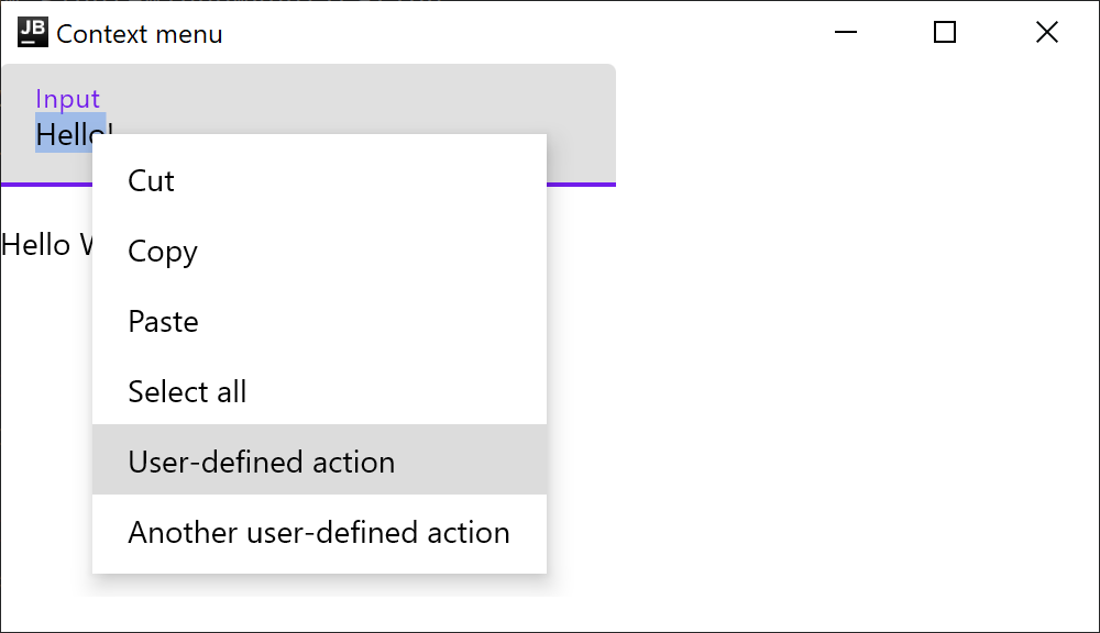 Context menu with custom actions