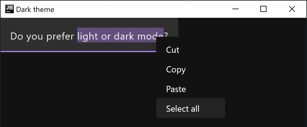 Context menu: Dark theme