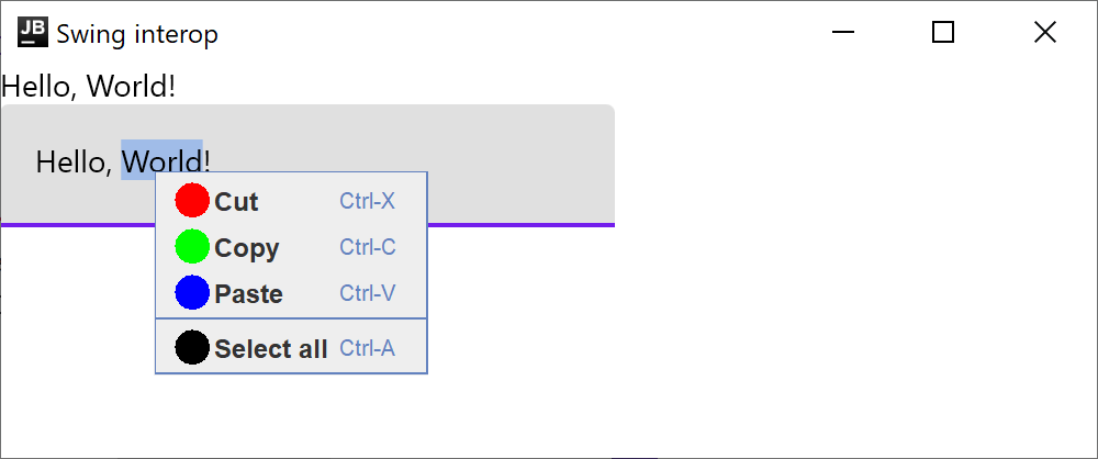 Context menu: Swing interoperability