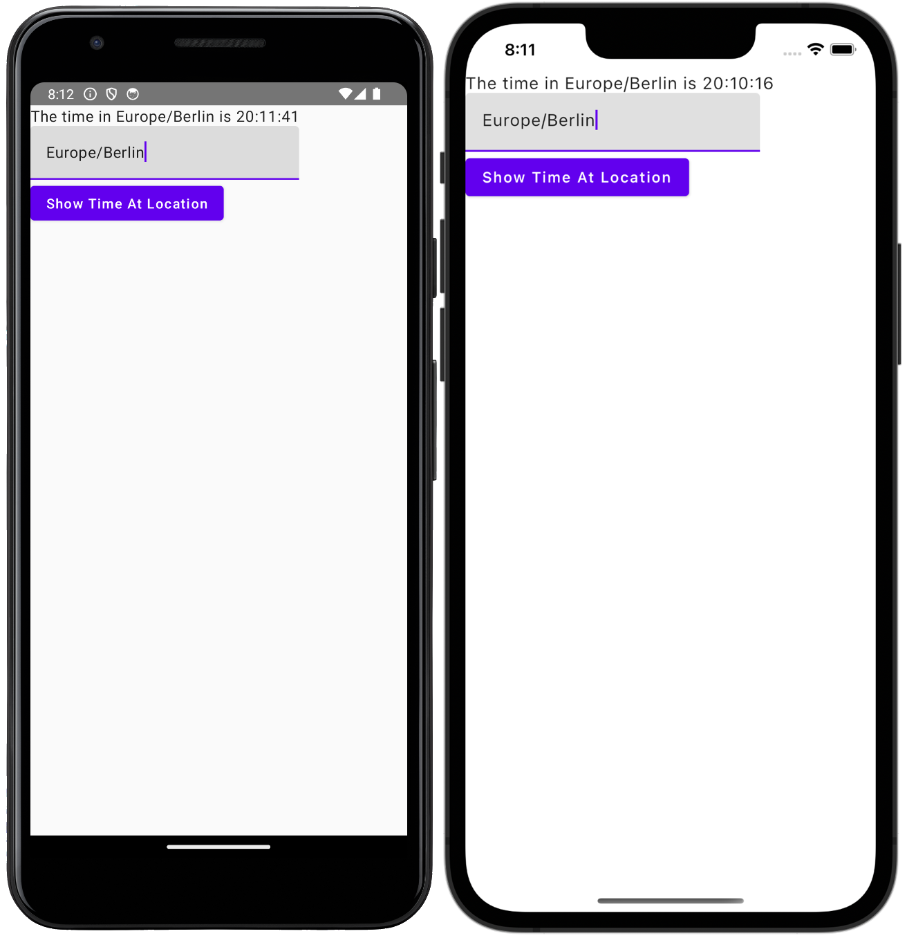 Time display in the Compose Multiplatform app on Android and iOS