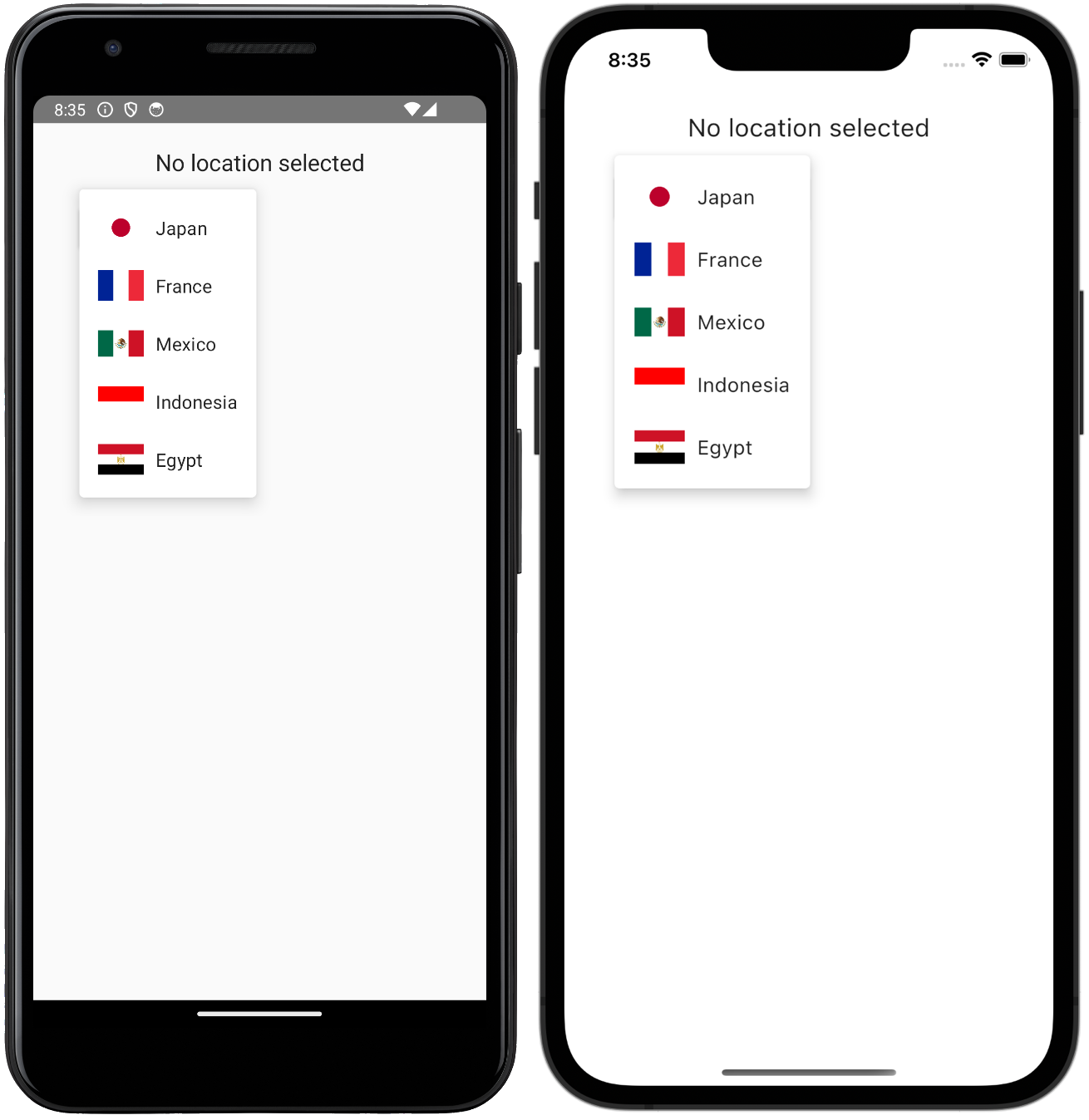 The country flags in the Compose Multiplatform app on Android and iOS
